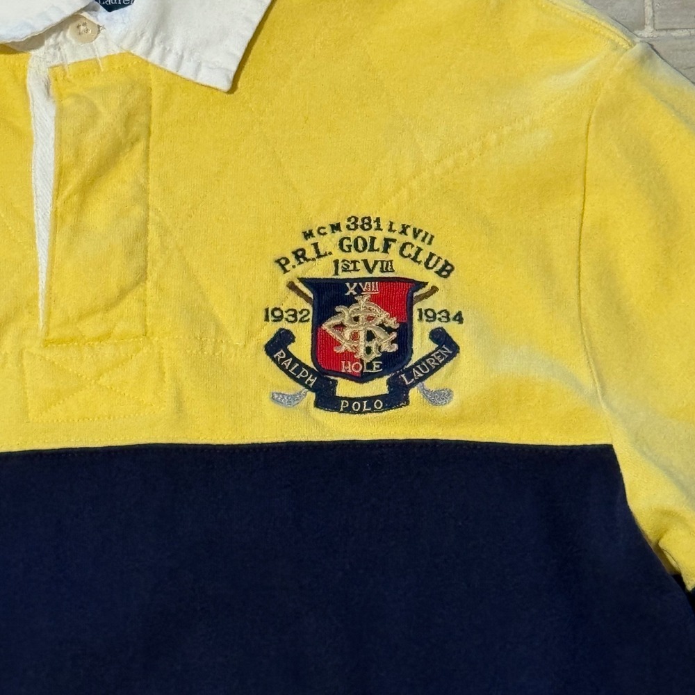 Vtg Polo Ralph Lauren Bleecker Cup Golf Club Rugby Shirt Striped Yellow Navy L - Picture 4 of 7